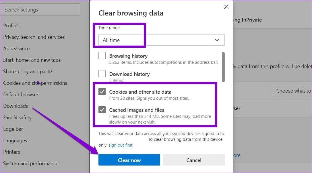 Clear-Browsing-Data-on-Edge-1 أفضل 6 طرق لإصلاح استمرار Edge في تسجيل خروجي من مواقع الويب