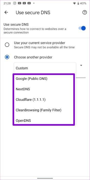 Custom-DNS-in-Chrome-for-Android-512x1024-1-350x700 أفضل 7 طرق لإصلاح عدم تحميل Chrome للصفحات على Android و iPhone