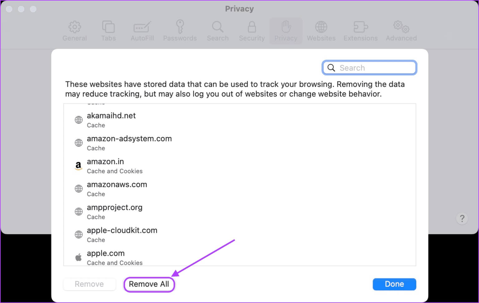Delete-All-Website-Data-4-1536x971-1 أفضل 6 طرق لإصلاح استمرار تعطل Safari في Mac