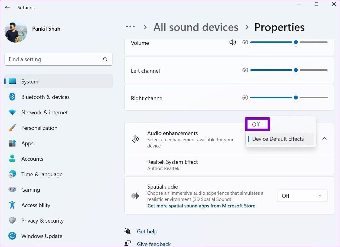 Disable-Audio-Enhancements-on-Windows-1-1099x799 كيفية إصلاح مشكلات تشويه الصوت أثناء البث على Windows 11