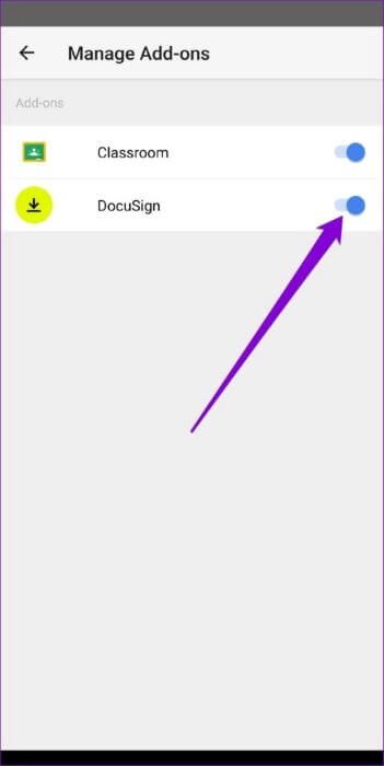 Enable-or-Disable-Google-Docs-Add-on-for-Android-513x1024-1 كيفية تثبيت الوظائف الإضافية واستخدامها في محرر مستندات Google