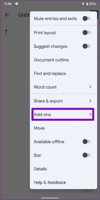 Google-Docs-Menu-513x1024-1 كيفية تثبيت الوظائف الإضافية واستخدامها في محرر مستندات Google