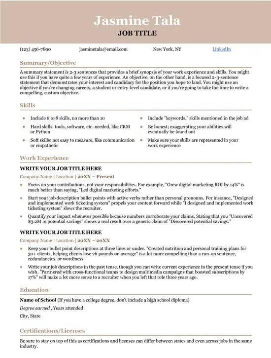 Google-Docs-Resume-New-Jasmine 11 قالب Google Docs للسيرة الذاتية يجب عليك التحقق منها