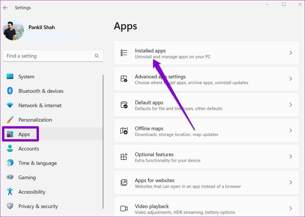 Installed-Apps-on-Windows-3 أفضل 5 طرق لإصلاح عدم فتح Firefox على Windows 10 و Windows 11