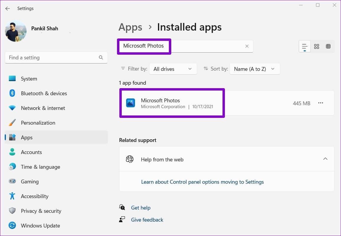 Locate-App-on-Windows-11 كيفية تمكين وتعطيل وإدارة أذونات التطبيق على Windows 11