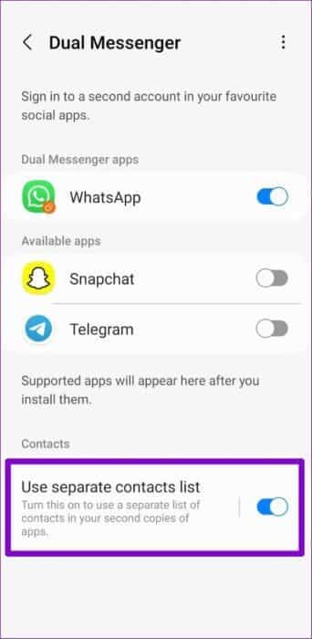Manage-Contact-List-for-Second-App-500x1024-1 كيفية استخدام Dual Messenger على هواتف Samsung Galaxy