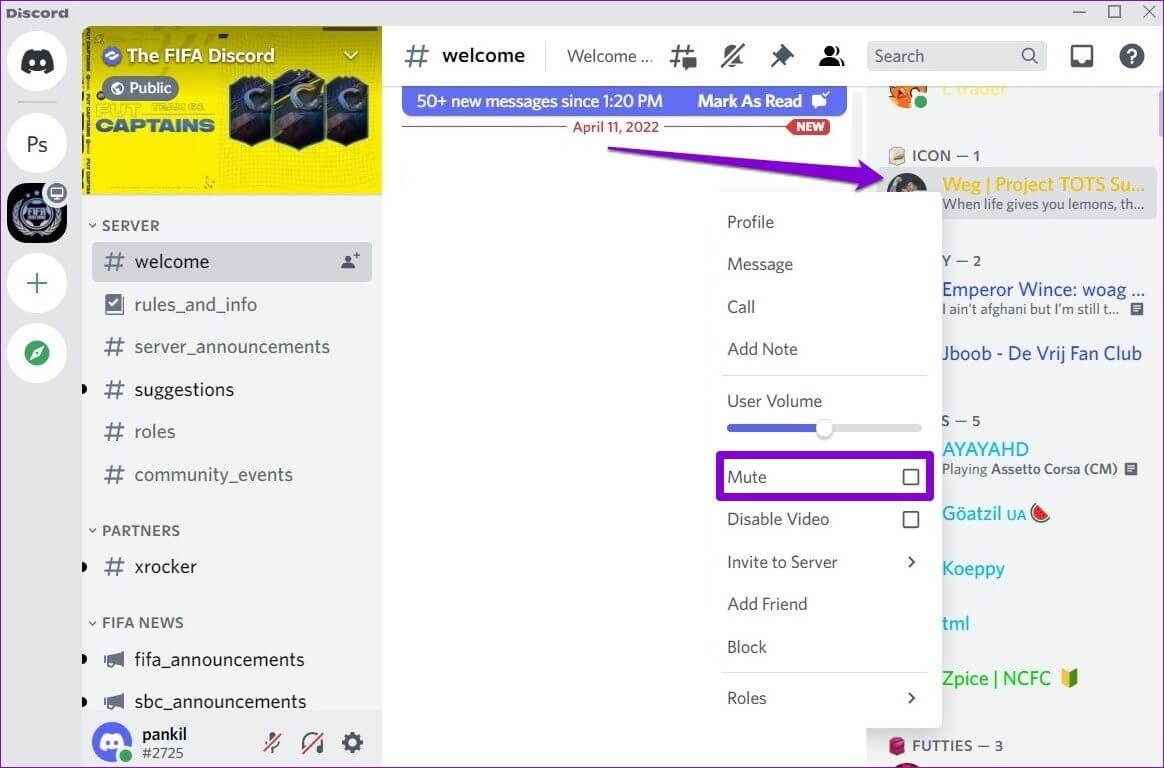 Mute-Discord-User-on-Channel-or-Server كيفية إيقاف تشغيل إشعارات Discord على الهاتف المحمول والكمبيوتر الشخصي