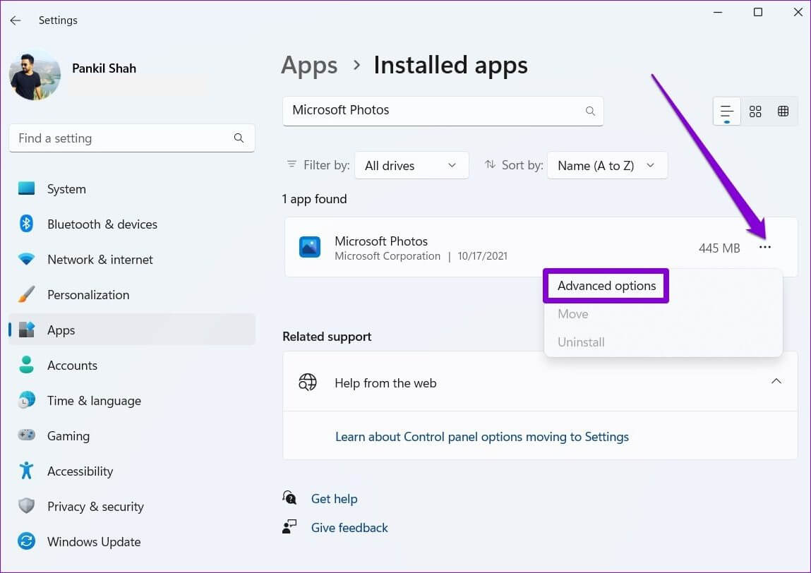Open-App-Advanced-Options كيفية تمكين وتعطيل وإدارة أذونات التطبيق على Windows 11