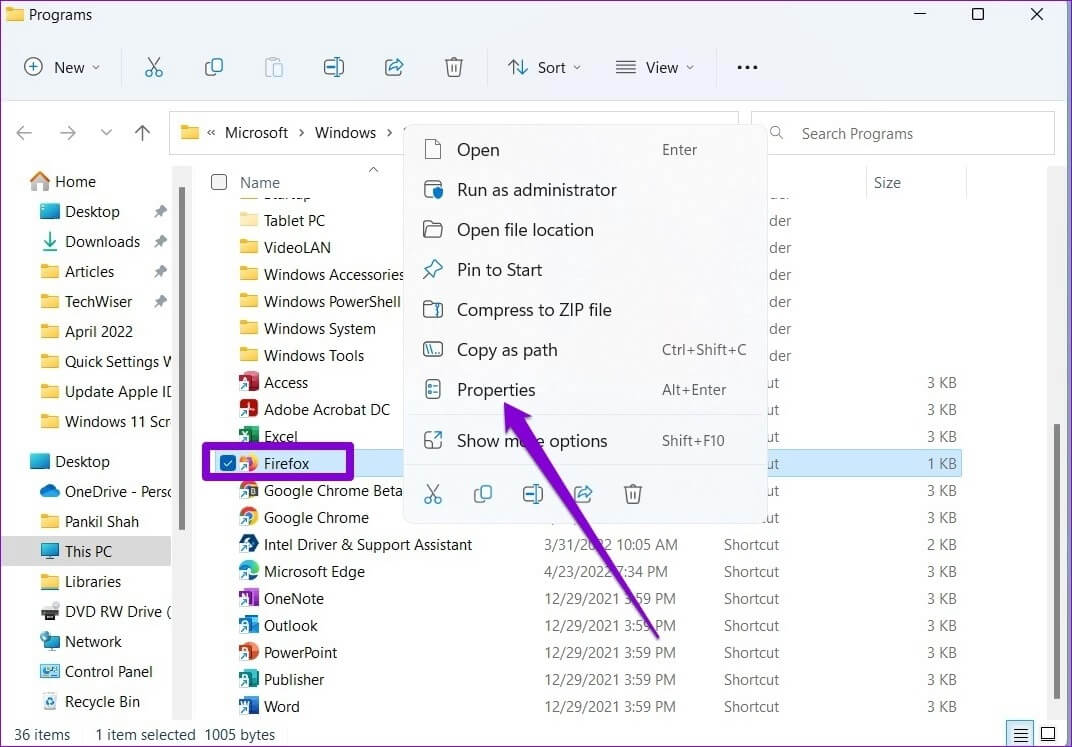 Open-Program-Properties-1072x747 أفضل 6 طرق لإصلاح مشكلة الشاشة الضبابية على Windows 11