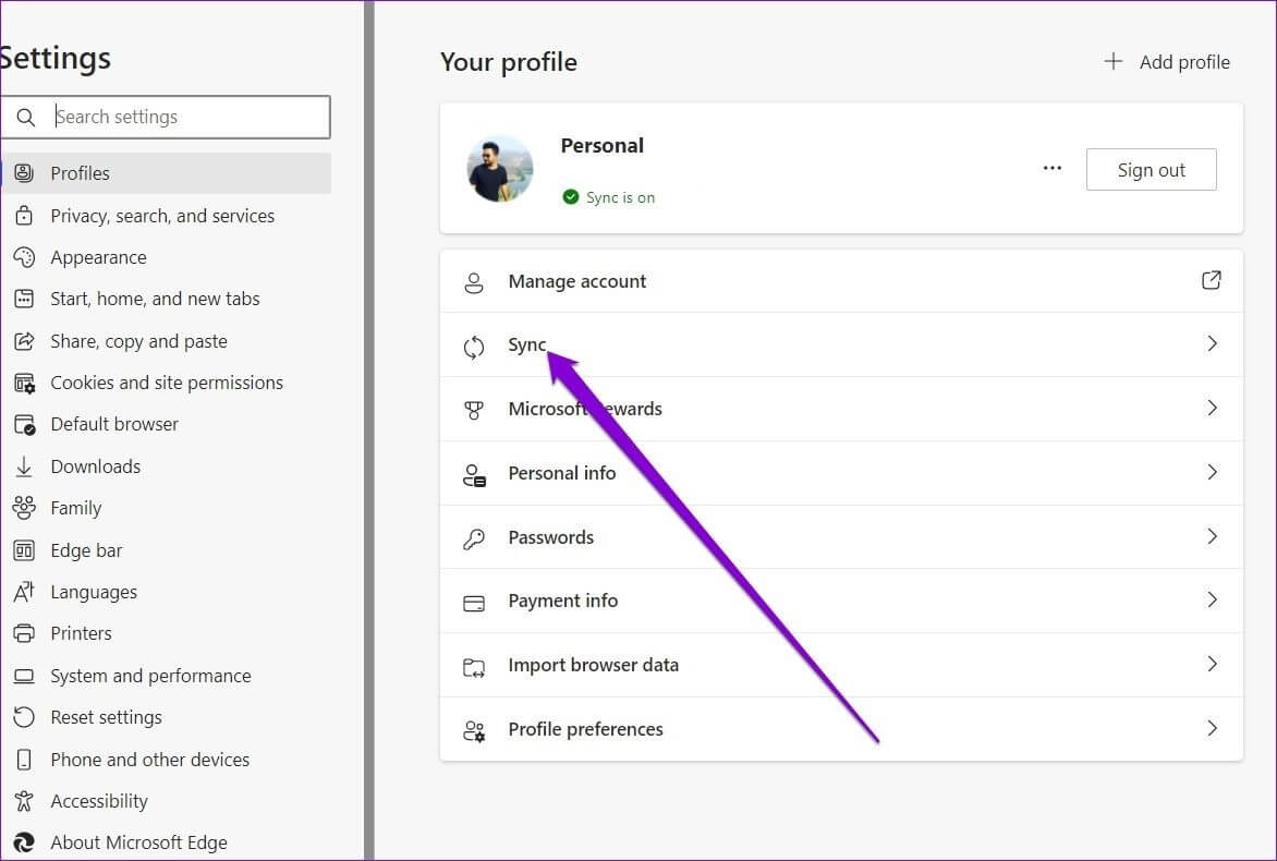 Open-Sync-Settings-on-Edge-2 أفضل 6 طرق لإصلاح استمرار Edge في تسجيل خروجي من مواقع الويب