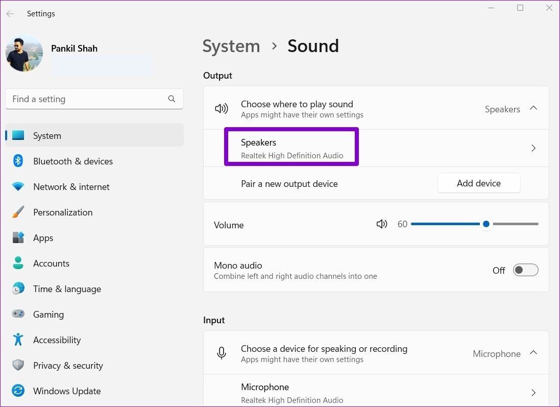 Output-Device-Windows-1-1097x797 كيفية إصلاح مشكلات تشويه الصوت أثناء البث على Windows 11