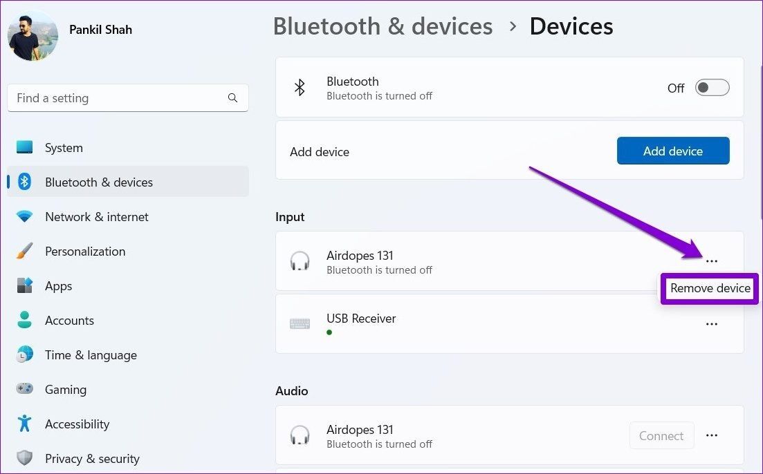 Remove-Bluetooth-Device-from-Windows-11-2-1103x686 كيفية إصلاح مشكلات تشويه الصوت أثناء البث على Windows 11