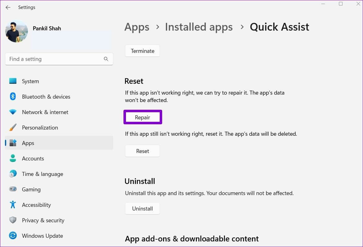 Repair-Quick-Assist-App-1 أفضل 6 طرق لإصلاح عدم عمل المساعدة السريعة على Windows 11