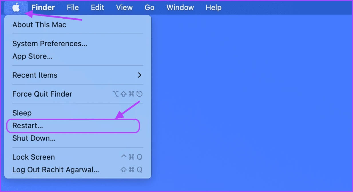Restart-Mac-1 أفضل 5 طرق لإصلاح تعطل Apple Notes في Mac