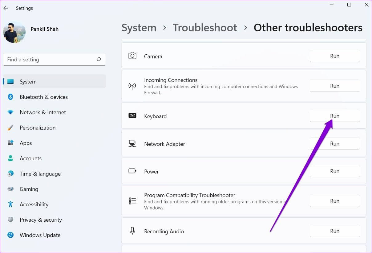 Run-Keyboard-Troubleshooter-on-Windows أفضل 8 طرق لإصلاح تأخر لوحة المفاتيح على Windows 11