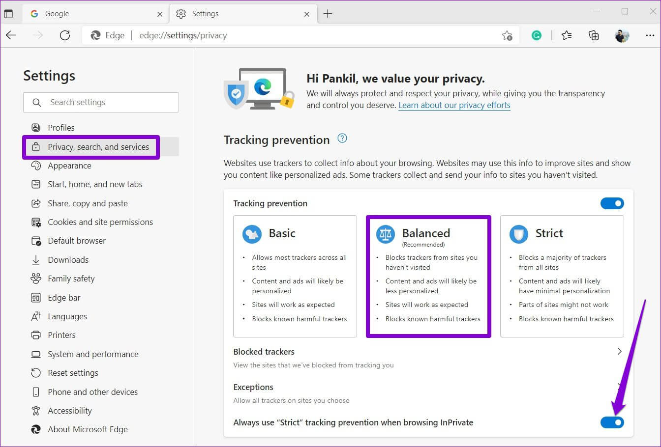 Set-Tracking-Prevention-to-Balanced-1 أهم 6 طرق لإصلاح عدم تحميل الصور في Microsoft Edge