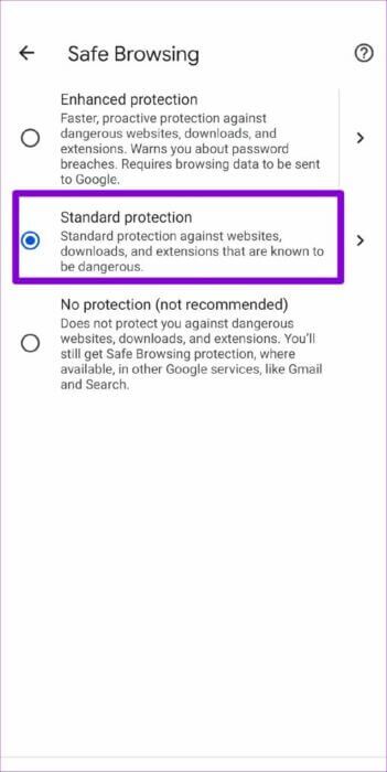 Standard-Protection-in-Chrome-for-Android-513x1024-1-351x700 أفضل 7 طرق لإصلاح عدم تحميل Chrome للصفحات على Android و iPhone