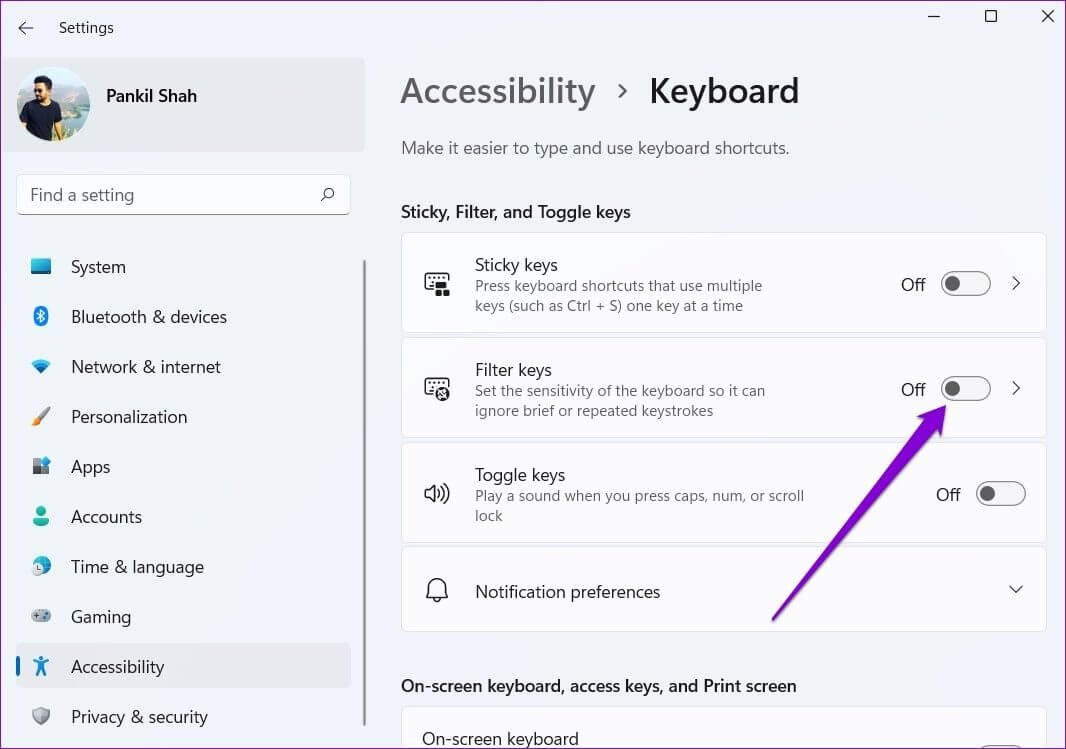 Turn-Off-Filter-Keys-on-Windows-11-1 أفضل 8 طرق لإصلاح تأخر لوحة المفاتيح على Windows 11