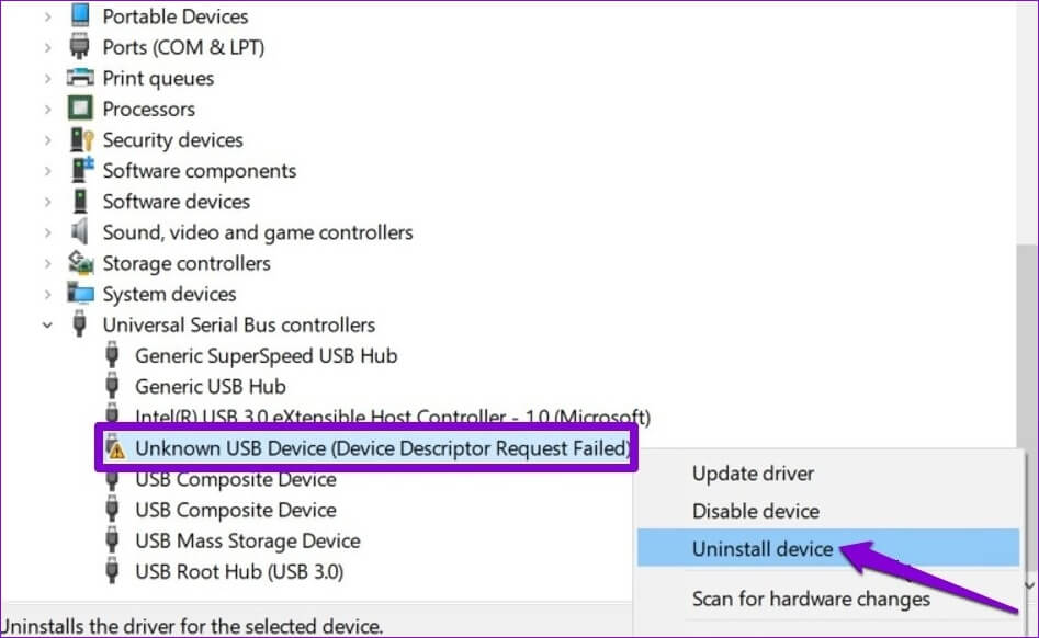 Uninstall-USB-Device-947x582 أفضل 6 طرق لإصلاح خطأ جهاز USB غير معروف على Windows 11