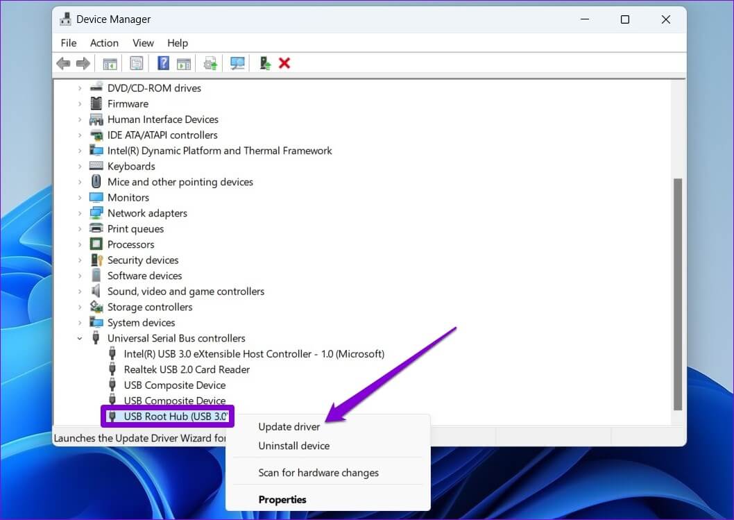 Update-USB-Root-Hub-Windows-1058x749 أفضل 6 طرق لإصلاح خطأ جهاز USB غير معروف على Windows 11