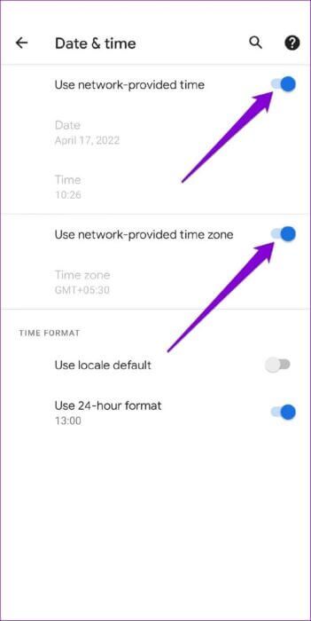 Use-Network-Provided-Time-on-Android-513x1024-1-351x700 أفضل 7 طرق لإصلاح خطأ تعذر إرسال حالة WhatsApp