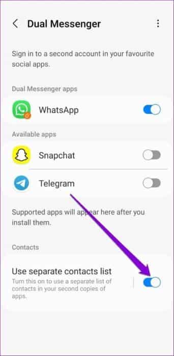 Use-Seperate-Contact-List-for-Second-Version-of-App-500x1024-1 كيفية استخدام Dual Messenger على هواتف Samsung Galaxy