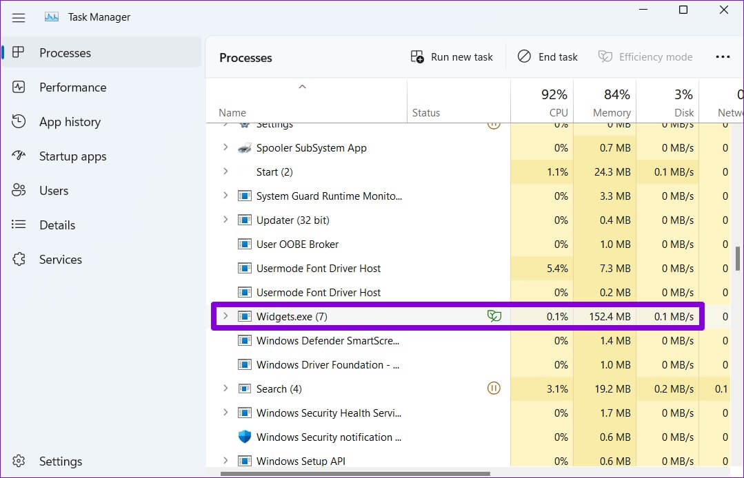Widgets-Process-1-1079x694 كيفية التخلص من لوحة الأدوات على Windows 11