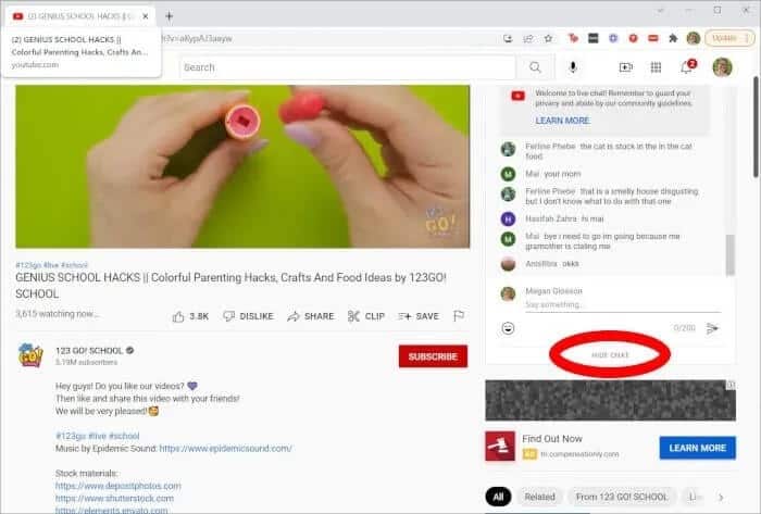 YouTube-Live-Chat-Hide-Chat كيفية المشاهدة والدردشة على YouTube Live Stream