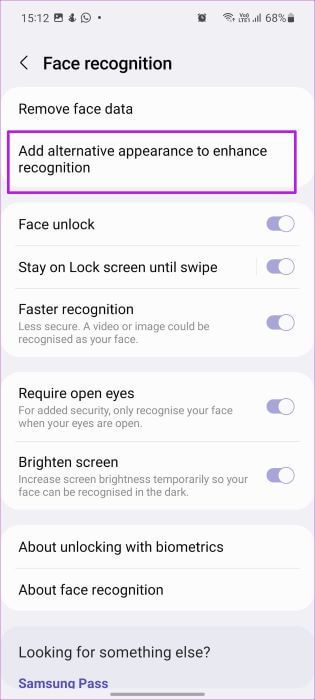 add-alternative-appearance أفضل 7 طرق لإصلاح عدم عمل التعرف على الوجوه على هواتف Samsung Galaxy