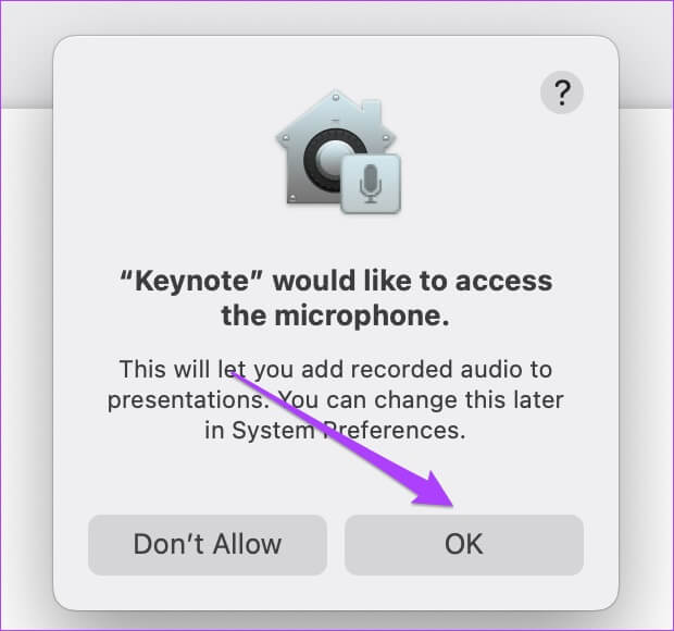 allow-mic-access-on-keynote-mac-620x580 كيفية تحويل ملف Keynote إلى فيديو على iPhone و iPad و Mac