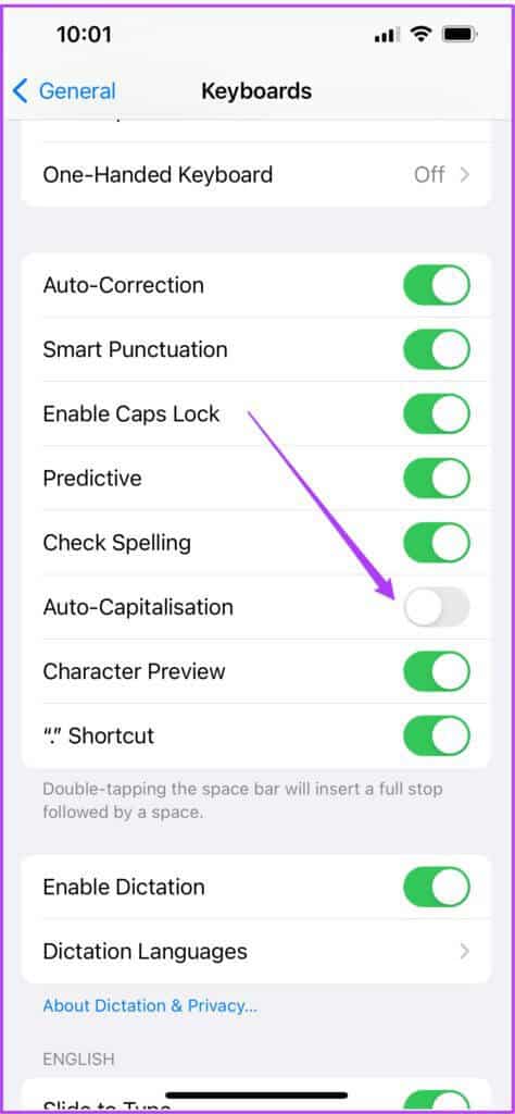 auto-capitalization-turned-off-iPhone-474x1024-1 كيفية إيقاف تشغيل الكتابة بالأحرف الكبيرة تلقائيًا في iPhone