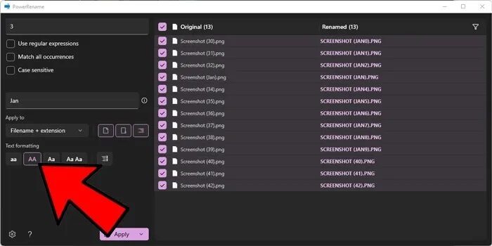 batch-rename-files-windows-powerrename-formatting 4 طرق لإعادة تسمية الملفات دفعة واحدة في Windows