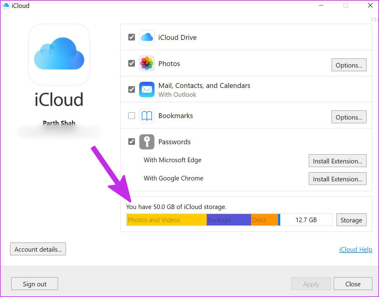 check-icloud-storage-icloud-sync-not-working-on-windows-11 أفضل 8 طرق لإصلاح عدم عمل مزامنة iCloud في Windows 11