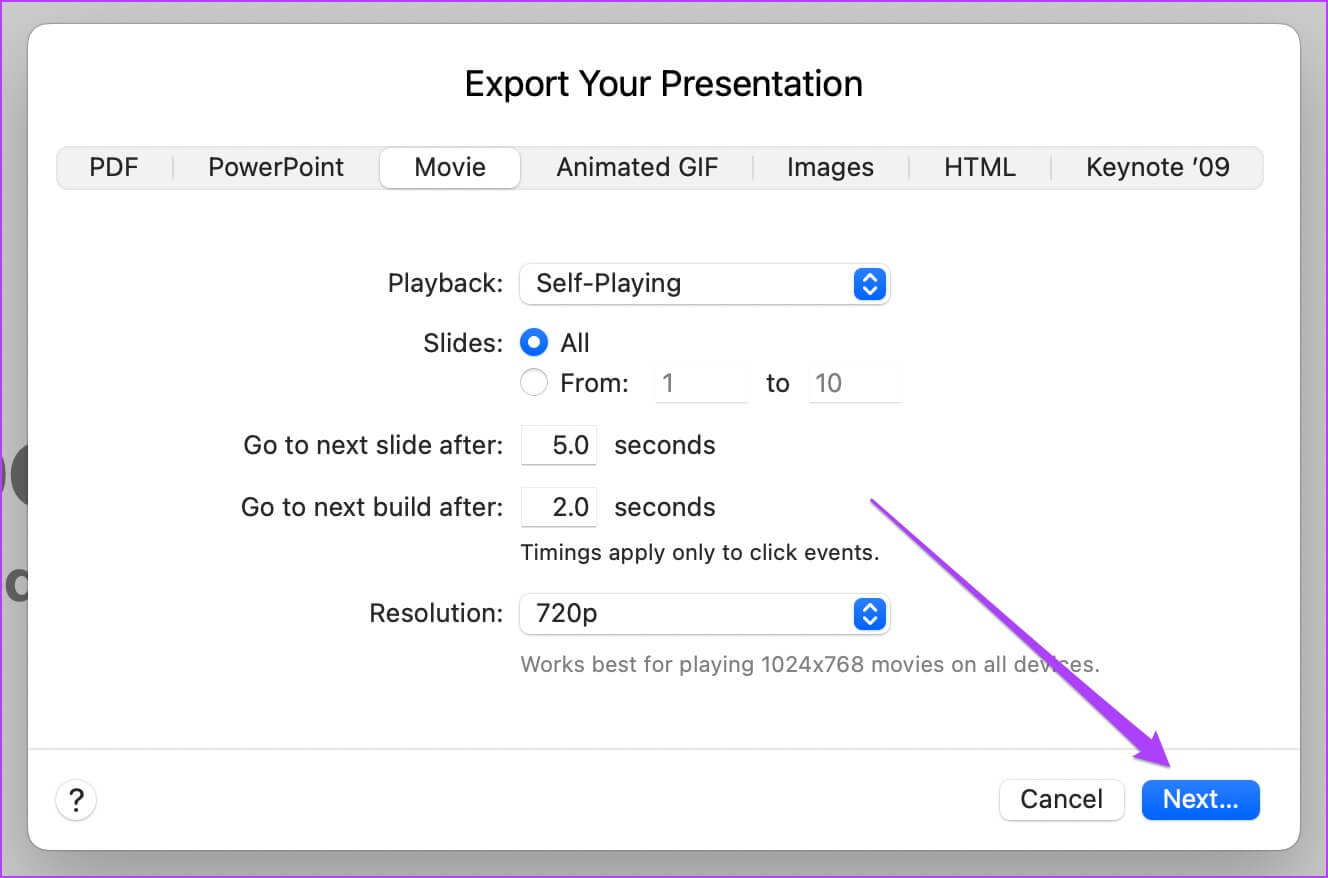 click-on-next-in-export-settings-keynote-mac-1328x878 كيفية تحويل ملف Keynote إلى فيديو على iPhone و iPad و Mac