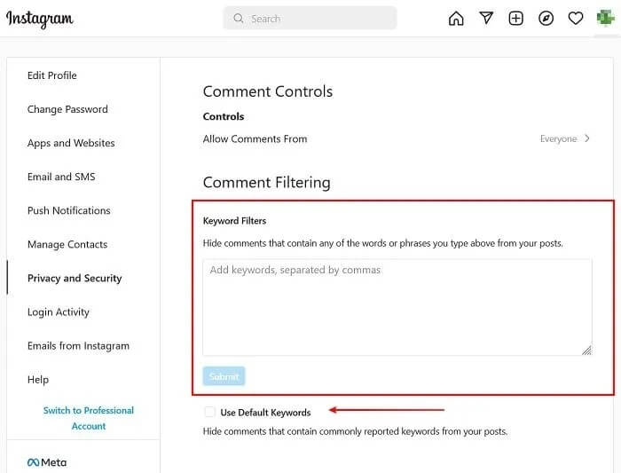 comments-instagram-desktop-privacy-security كيفية إدارة التعليقات على Instagram