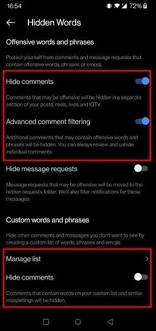 comments-instagram-mobile-block-certain-words كيفية إدارة التعليقات على Instagram