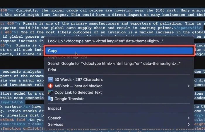copy-all-text-from-page-source كيفية النسخ واللصق في المواقع التي لا تسمح لك بذلك