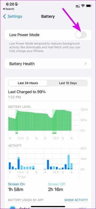 disable-low-power-mode أفضل 9 طرق لإصلاح عدم عمل الأدوات widgets أو لا يتم تحديثها على iPhone