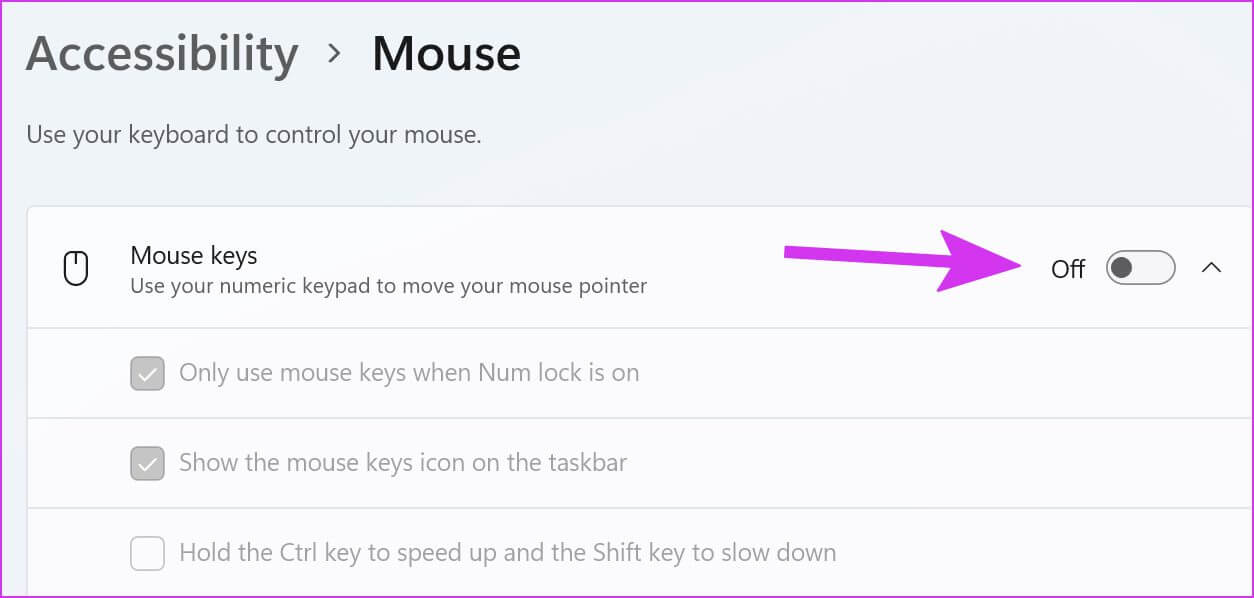 disable-mouse-keys-1 أفضل 8 طرق لإصلاح عدم عمل لوحة الأرقام على لوحة المفاتيح في Windows 11