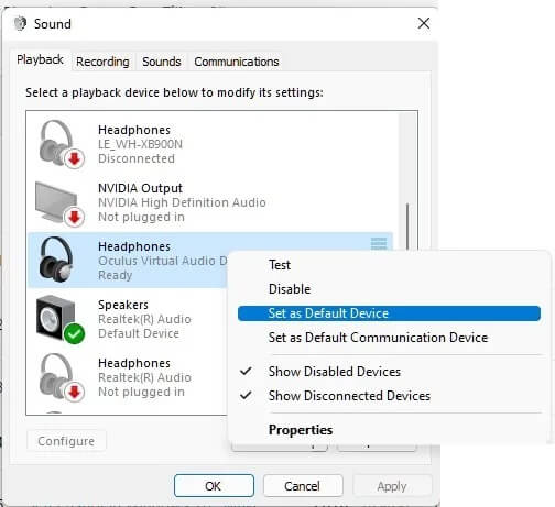 fix-headphones-not-working-windows-set-as-default سماعات الرأس لا تعمل في Windows؟ فيما يلي بعض الإصلاحات