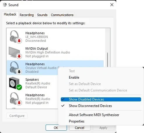fix-headphones-not-working-windows-show-disabled-devices سماعات الرأس لا تعمل في Windows؟ فيما يلي بعض الإصلاحات