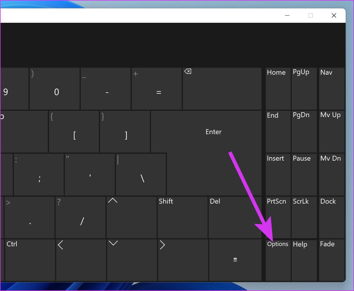 open-options-on-virtual-keyboard-1 أفضل 8 طرق لإصلاح عدم عمل لوحة الأرقام على لوحة المفاتيح في Windows 11