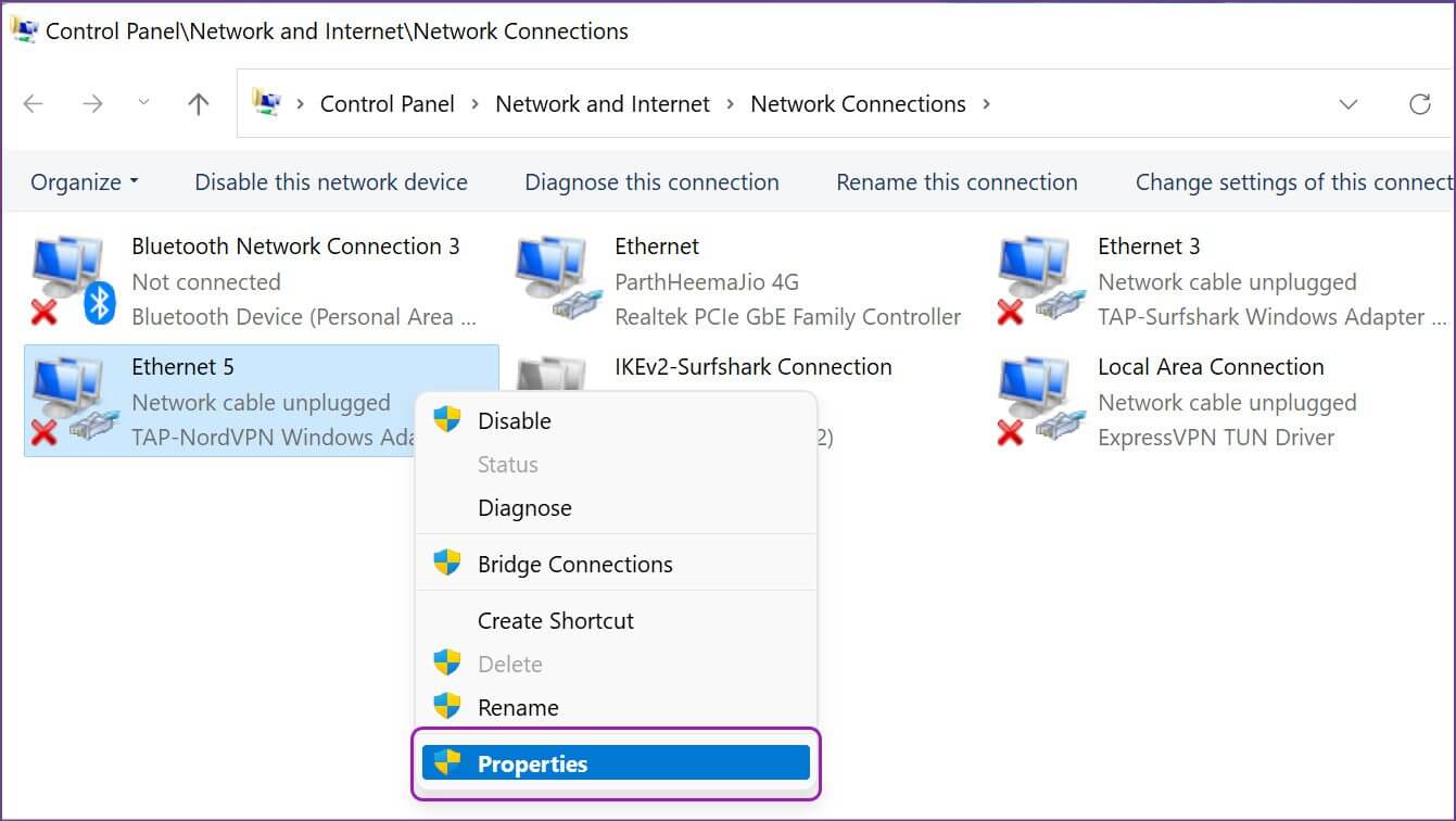 open-properties-menu-Fix-VPN-Not-Working-in-Windows-11-1341x756 أفضل 8 طرق لإصلاح عدم عمل VPN في Windows 11