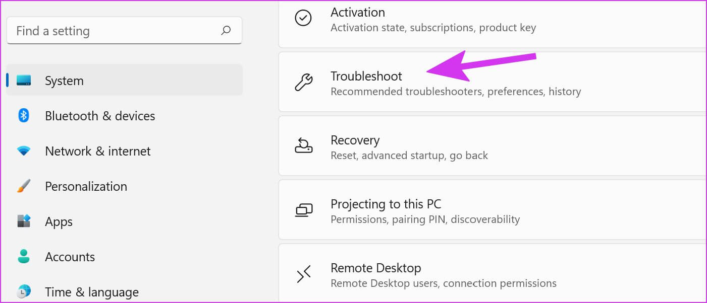 open-troubleshoot-menu-1 أفضل 8 طرق لإصلاح عدم عمل لوحة الأرقام على لوحة المفاتيح في Windows 11