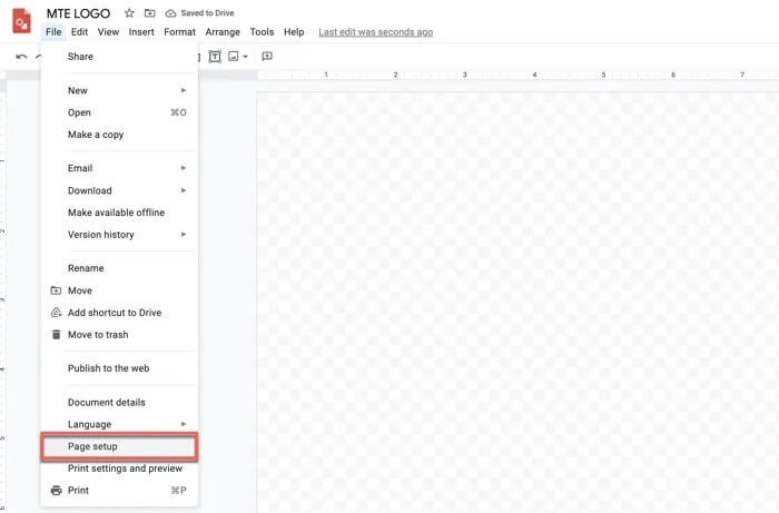 page-setup-option-google-drawings كيفية إنشاء شعار باستخدام Google Drawings