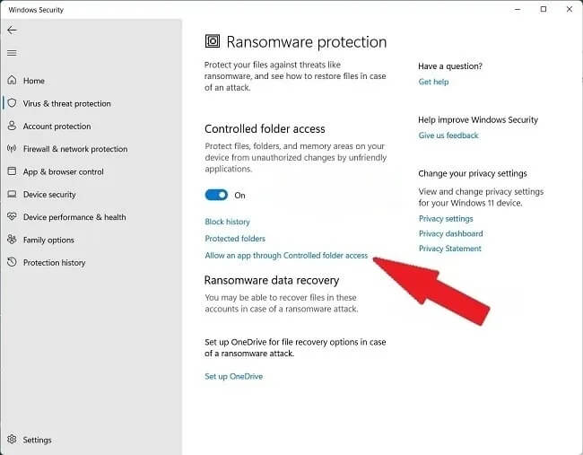 ransomware-protection-allowed-apps كيفية تمكين الحماية من برامج الفدية في Windows