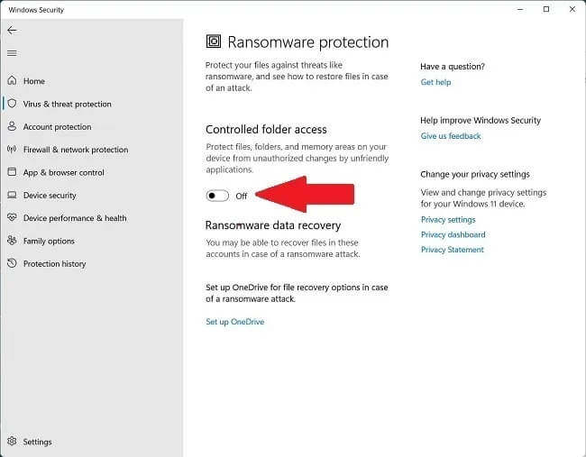 ransomware-protection كيفية تمكين الحماية من برامج الفدية في Windows