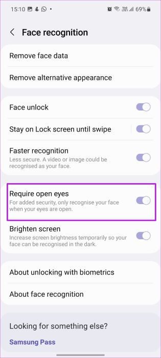 require-open-eyes أفضل 7 طرق لإصلاح عدم عمل التعرف على الوجوه على هواتف Samsung Galaxy