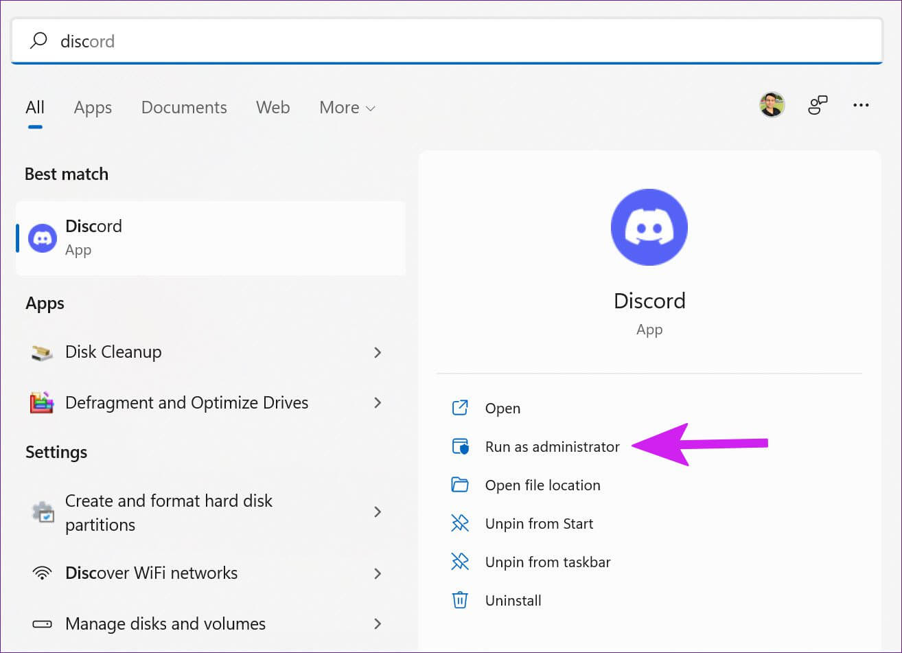 run-discord-as-administrator-Fix-Discord-Update-Failed أفضل 7 طرق لإصلاح فشل تحديث Discord على Windows و Mac