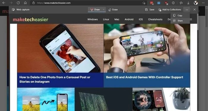 take-scrolling-screenshot-windows-share-page كيفية أخذ لقطة شاشة كصورة متحركة في Windows